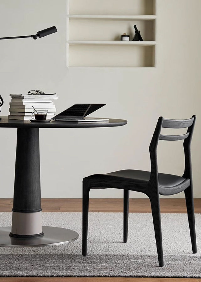 Noir Solid Wood Round Table with Stainless Steel Base