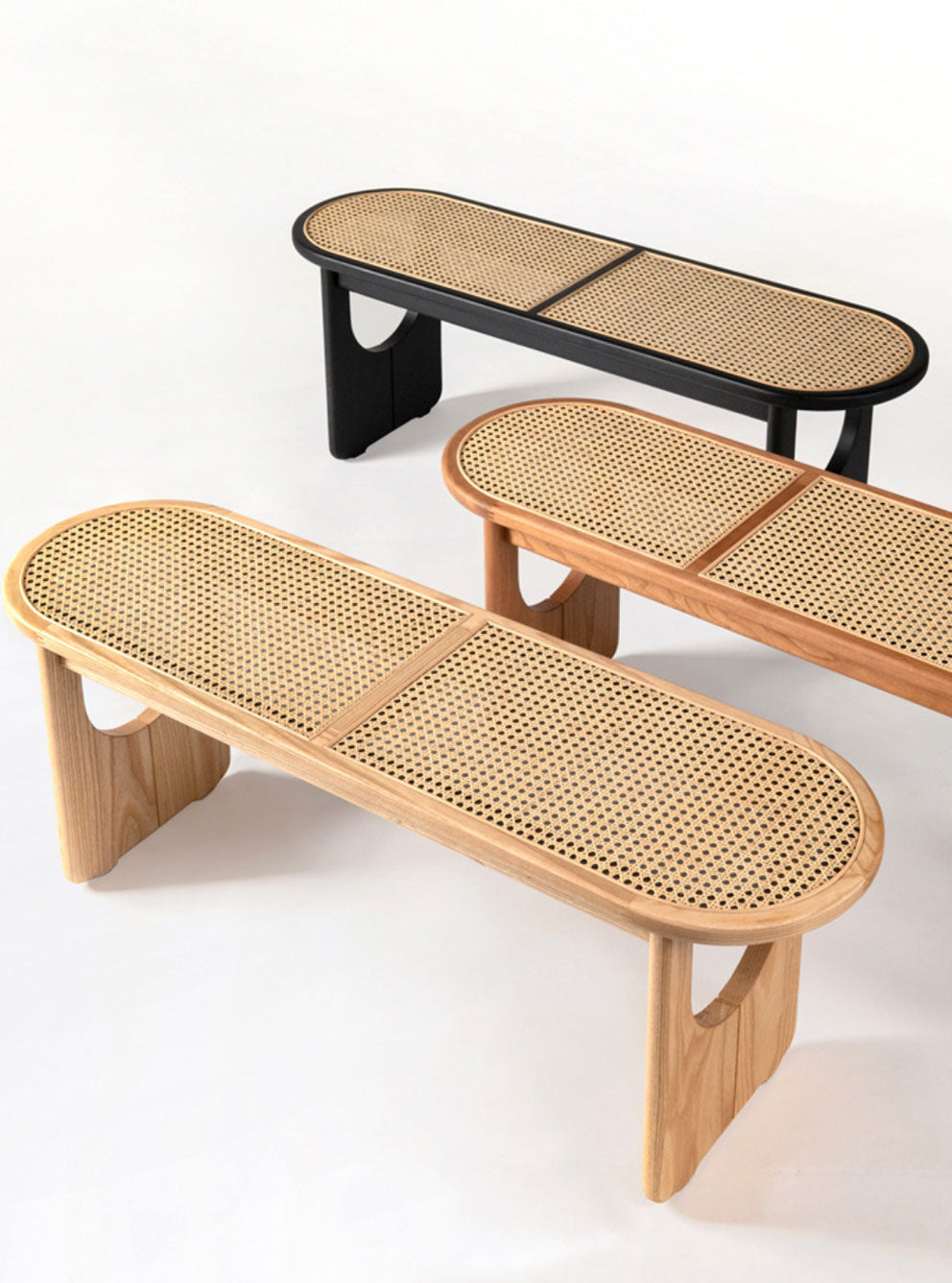 Solid Wood and Rattan Rounded Bench