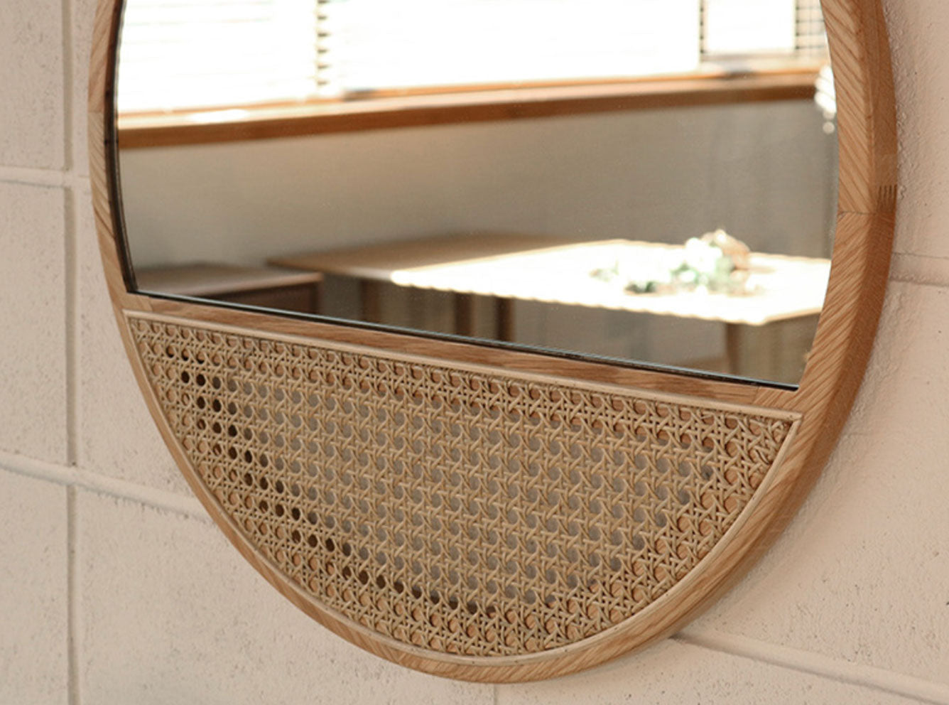 Solid Wood Rattan Mirror