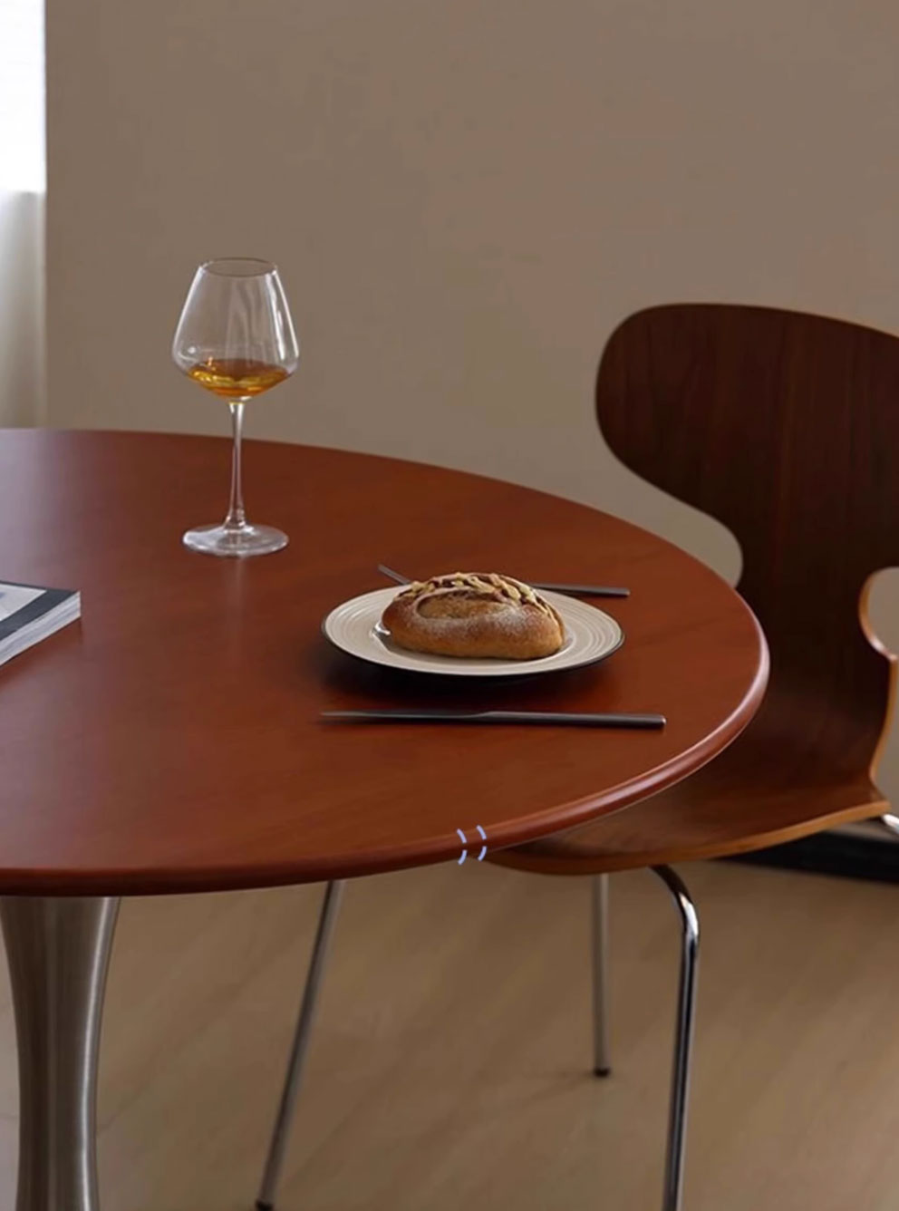 Frio Solid Wood Round Table with Stainless Steel Base