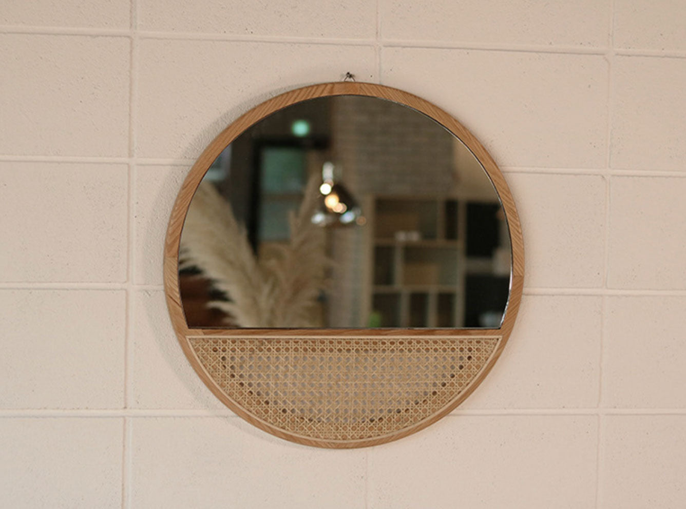 Solid Wood Rattan Mirror