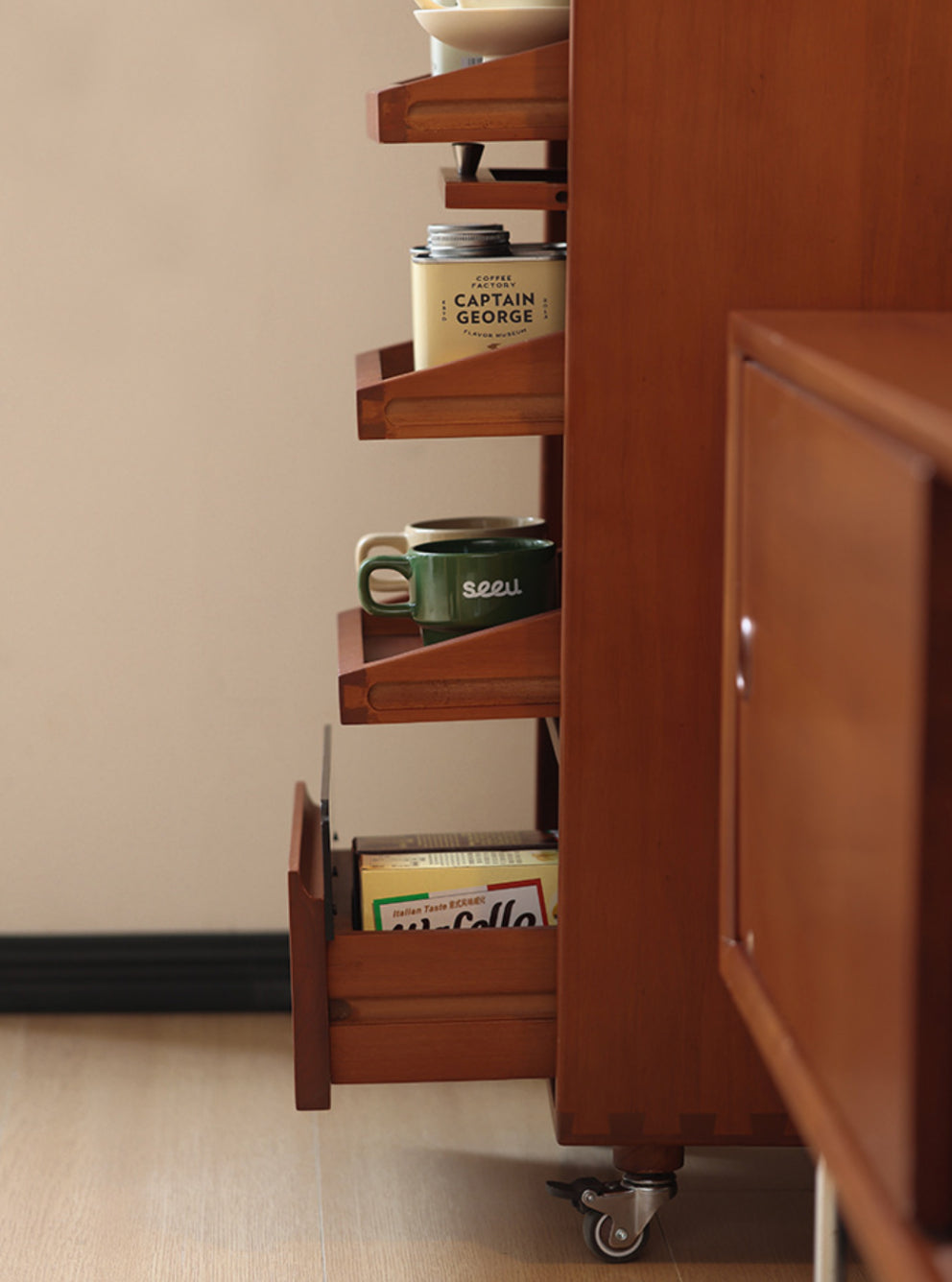 Polca Solid Wood Double-Sided Cabinet with Wheels