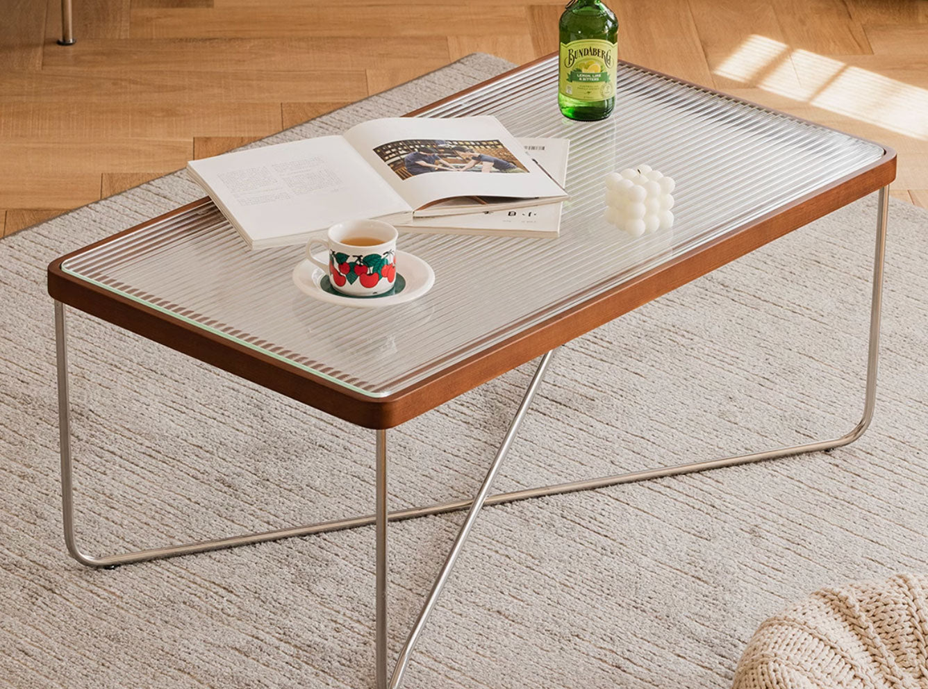 Prism Solid Wood and Stainless Steel Coffee Table