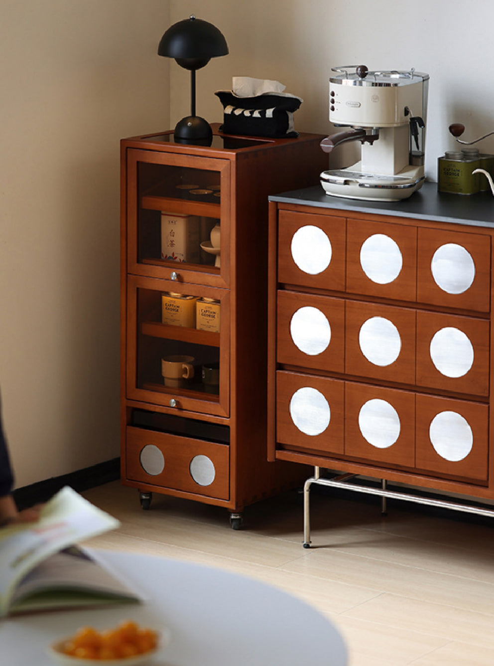Polca Solid Wood Double-Sided Cabinet with Wheels