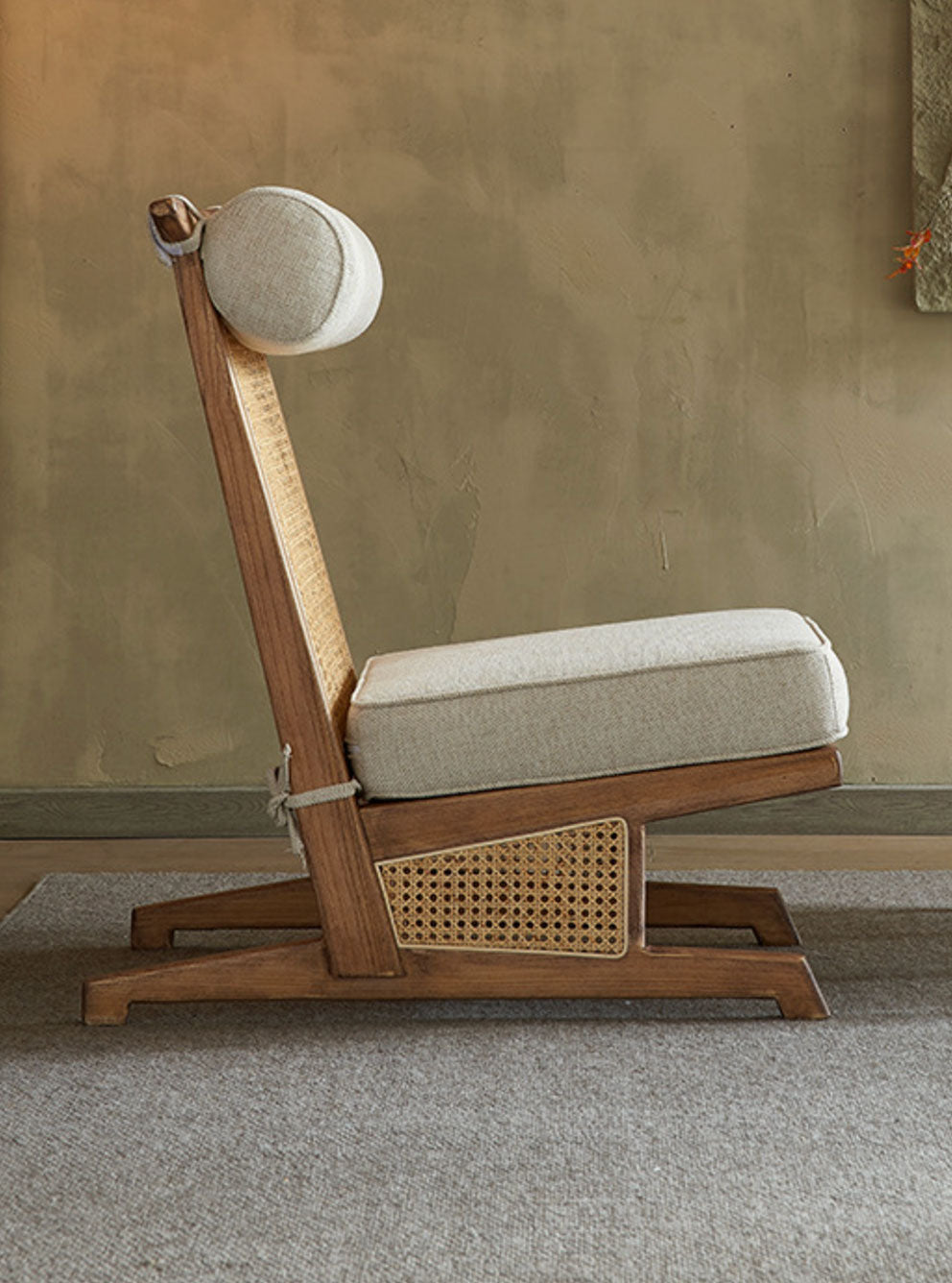 Nakajima Solid Wood and Rattan Lounge Chair