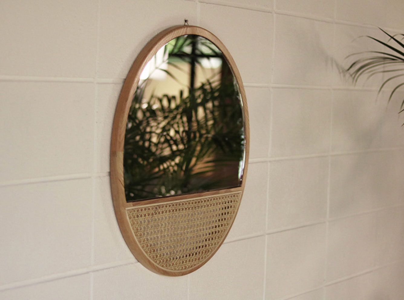 Solid Wood Rattan Mirror