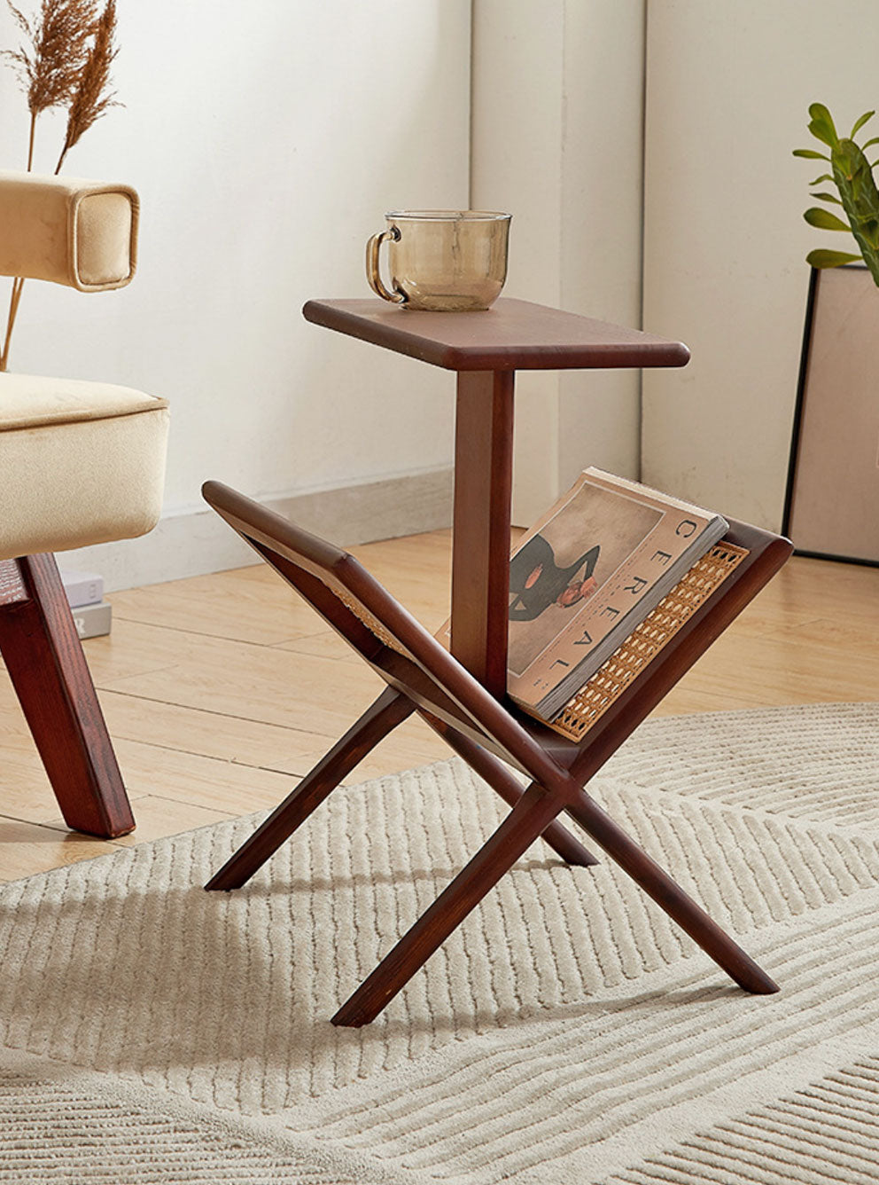 Lou Solid Wood Side Table with Magazine Rack