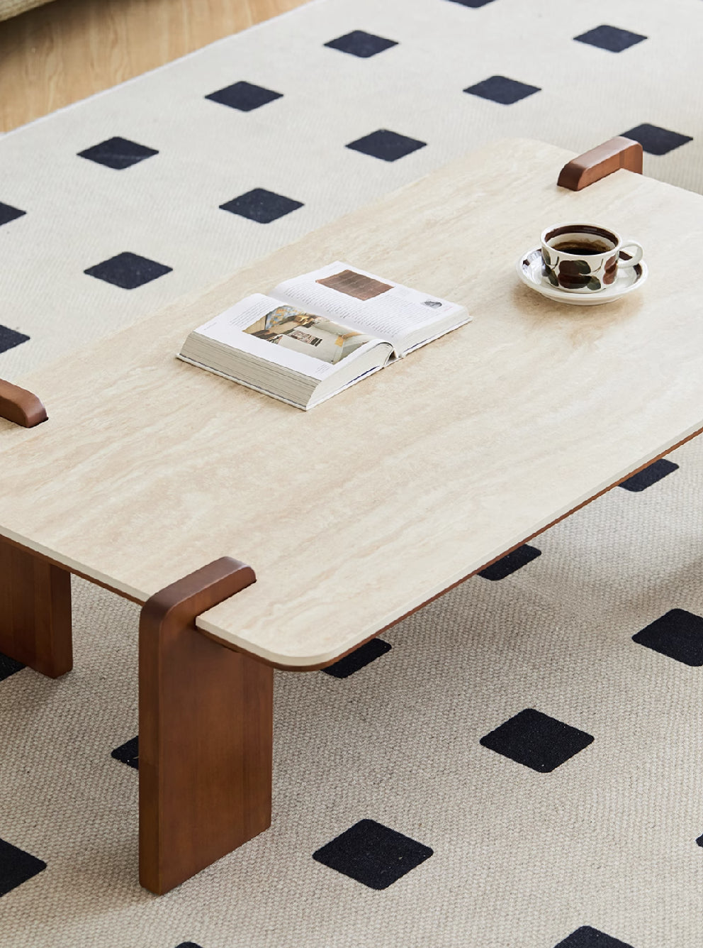 Rome Solid Wood and Stone Coffee Table