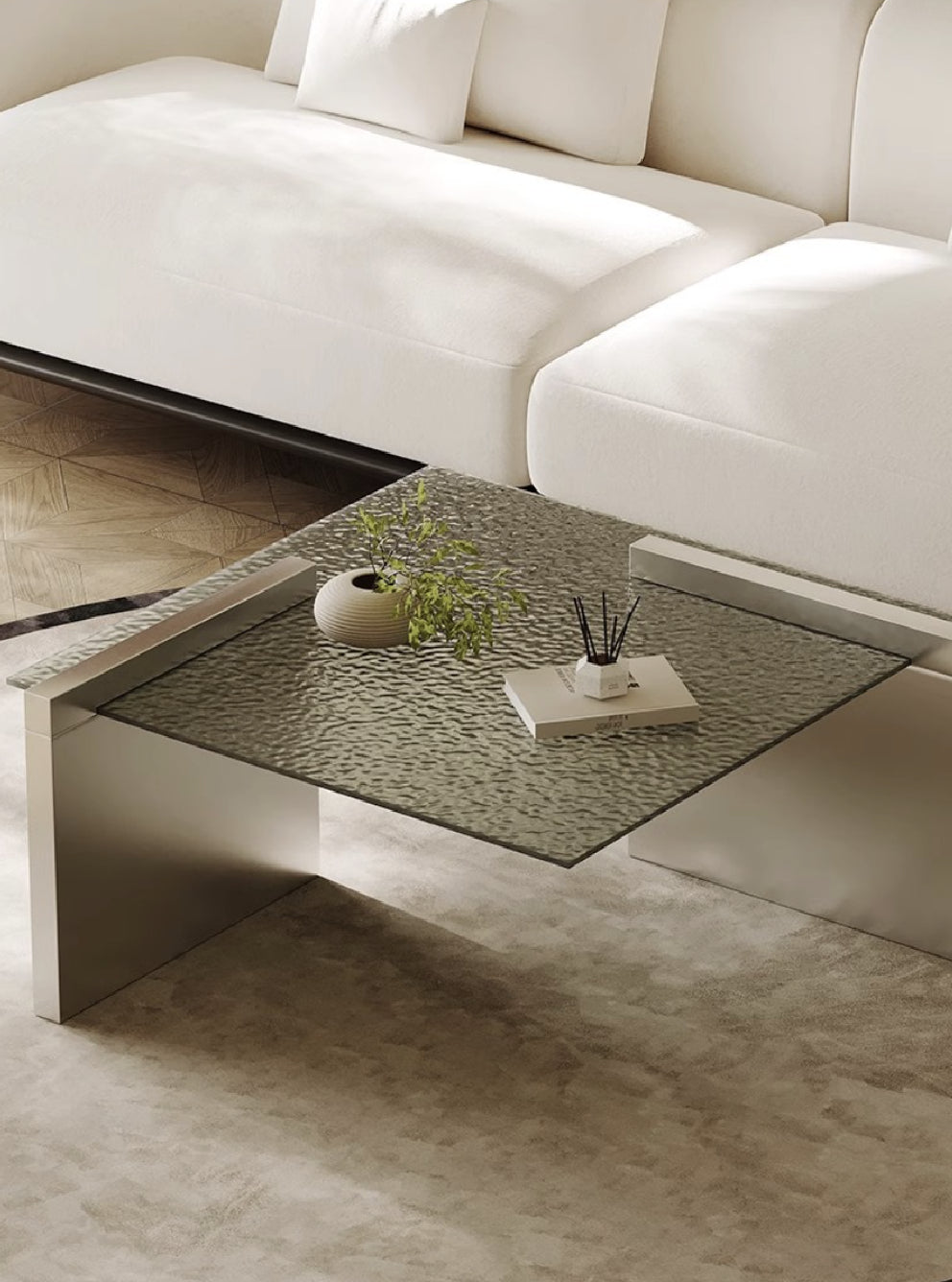 Ripple Stainless Steel and Glass Coffee Table