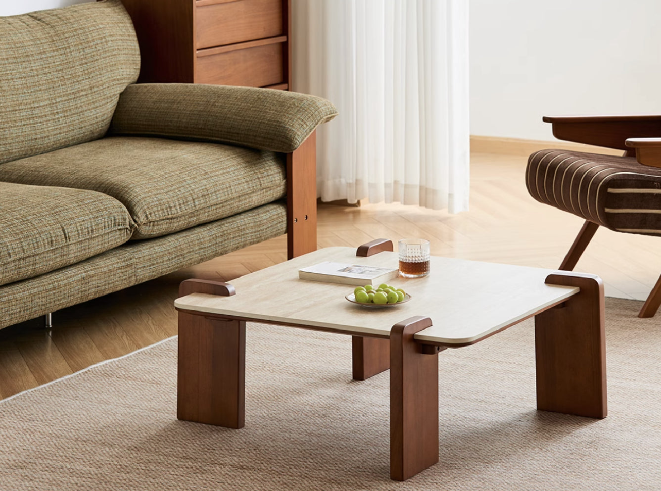 Rome Solid Wood and Stone Coffee Table