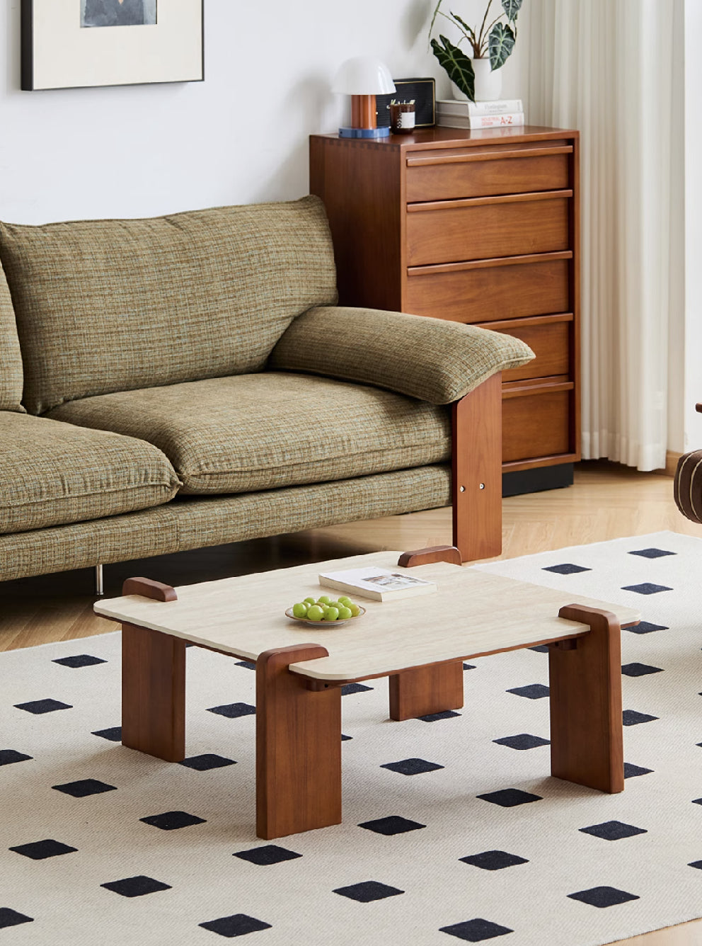 Rome Solid Wood and Stone Coffee Table