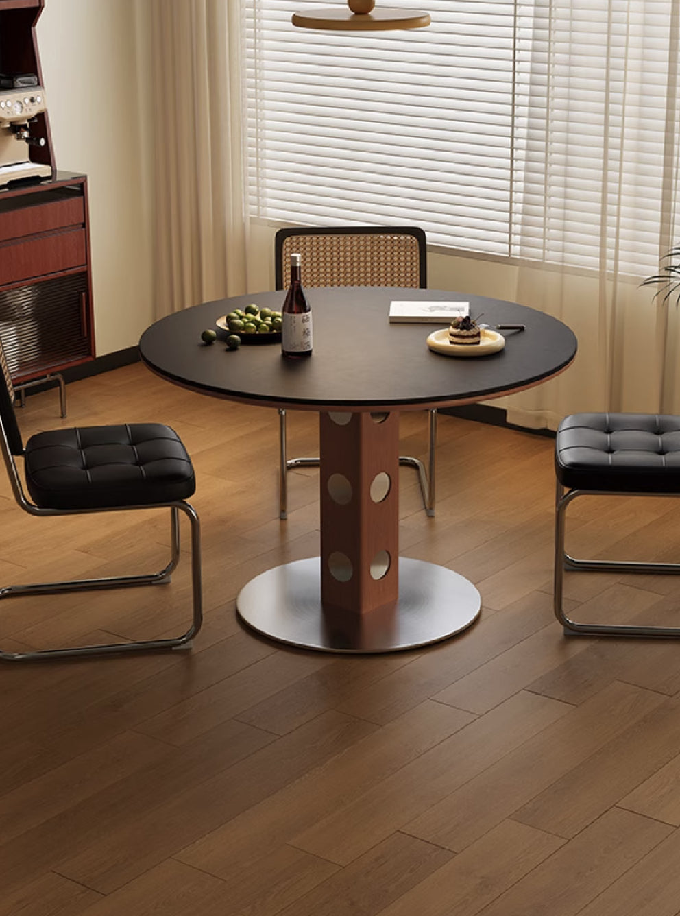 Boge Solid Wood and Stainless Steel Round Table