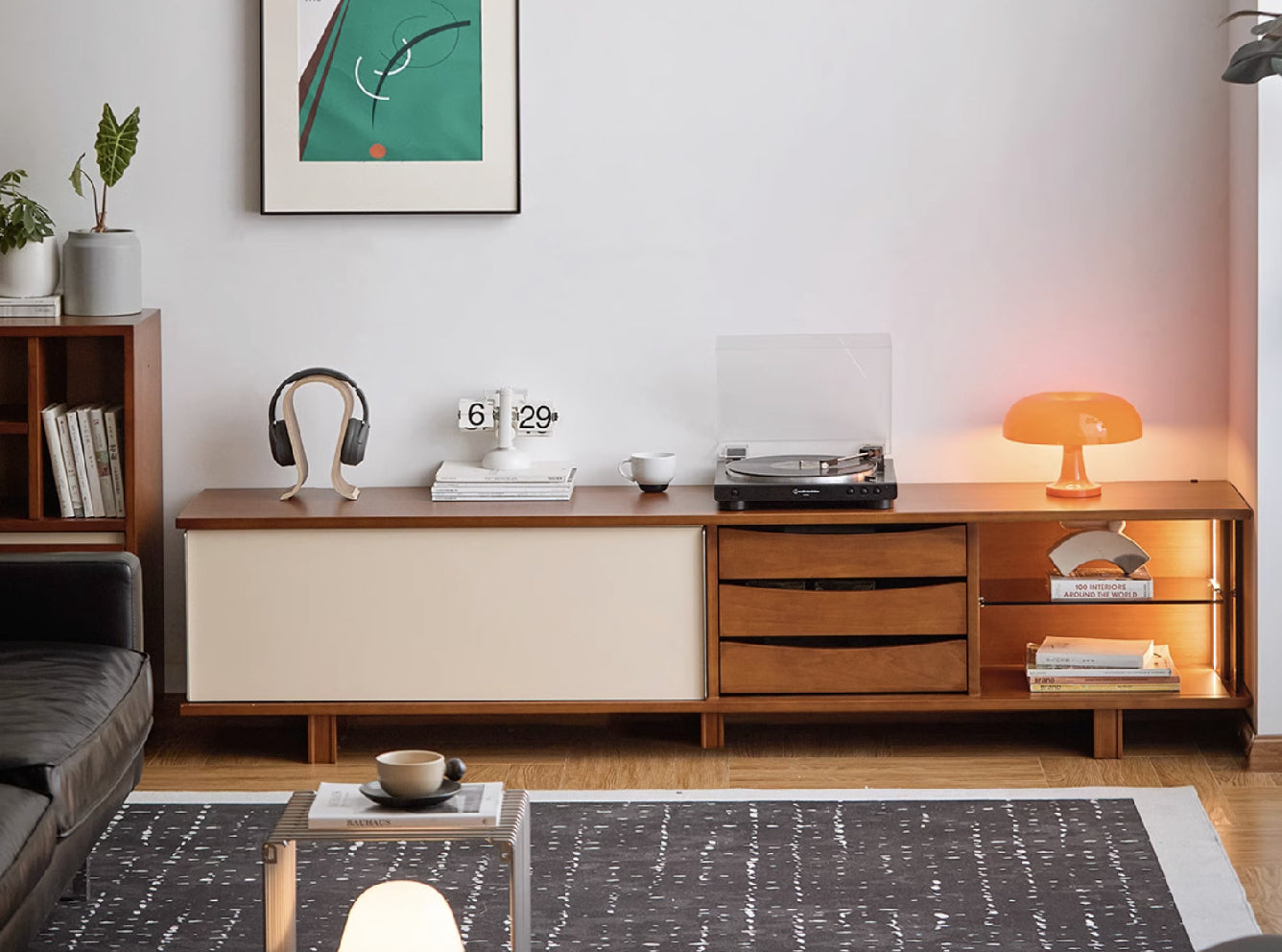 Mies Solid Wood TV Console with Double-Coloured Door