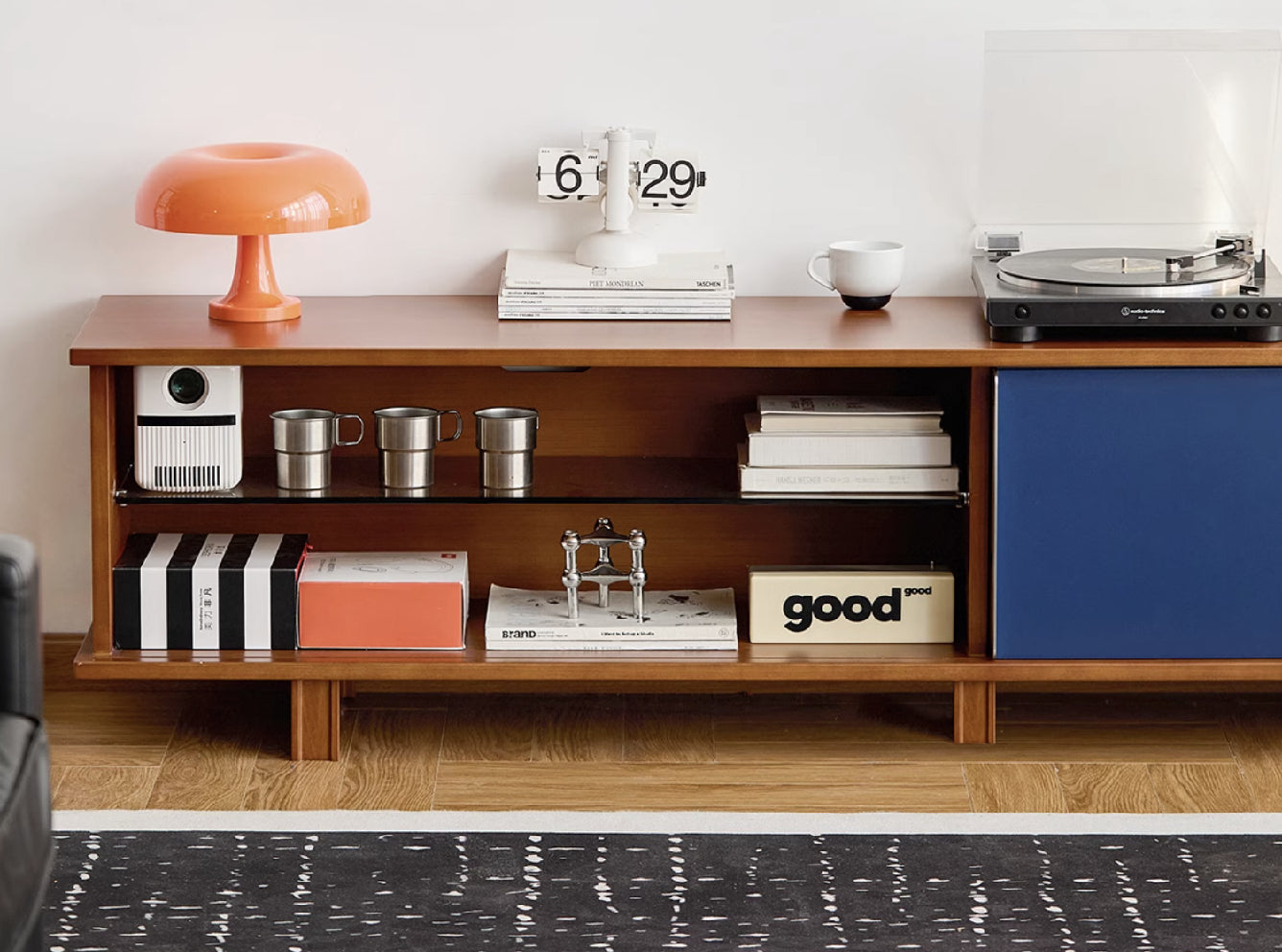 Mies Solid Wood TV Console with Double-Coloured Door
