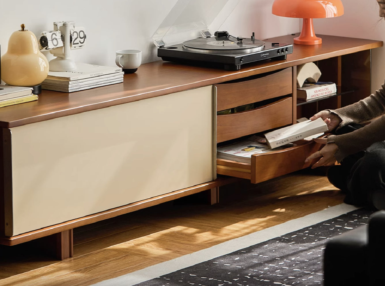 Mies Solid Wood TV Console with Double-Coloured Door