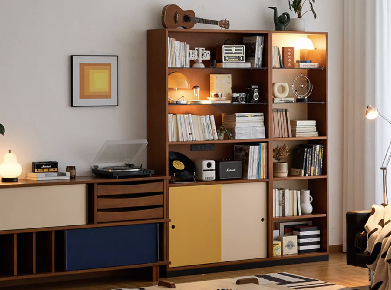 Sutton Solid Wood Double-Colour Tall Bookcase