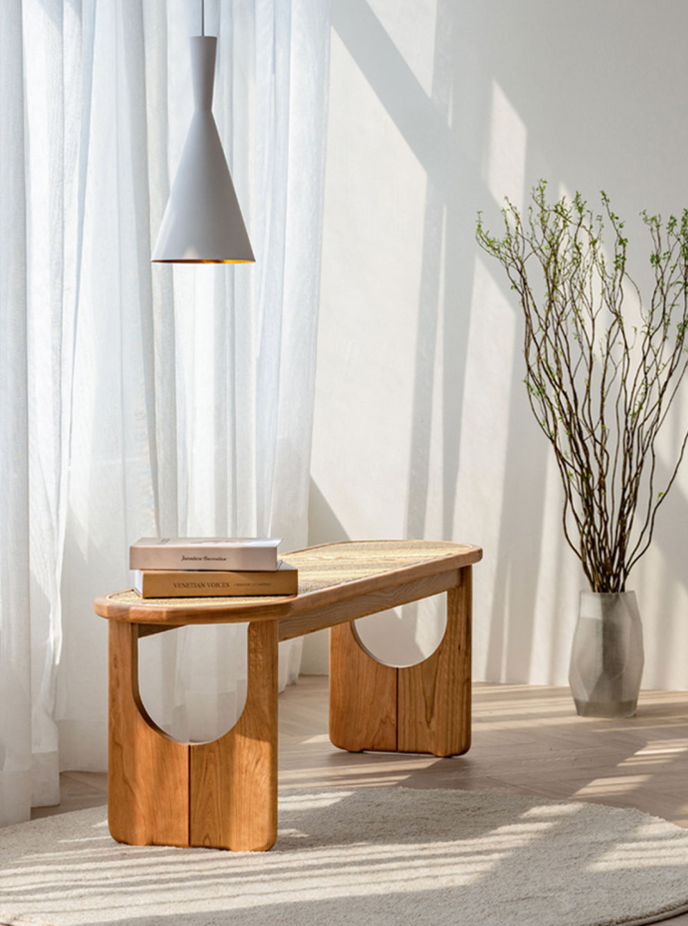 Small Rounded Ratan Bench Solid Wood and Rattan Rounded Bench – Happy Home Furniture