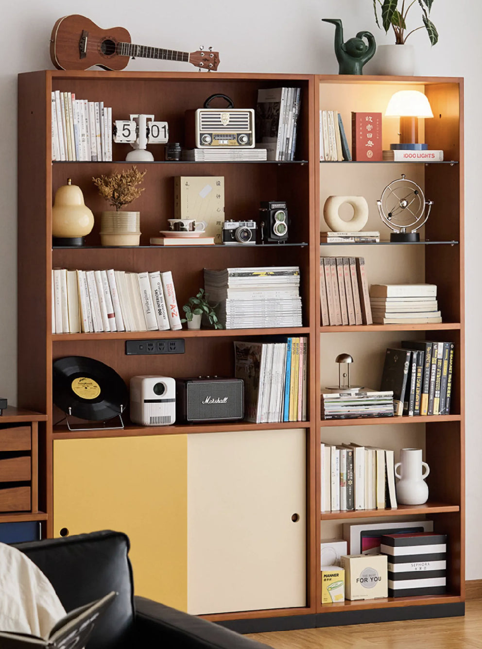 Sutton Solid Wood Double-Colour Tall Bookcase