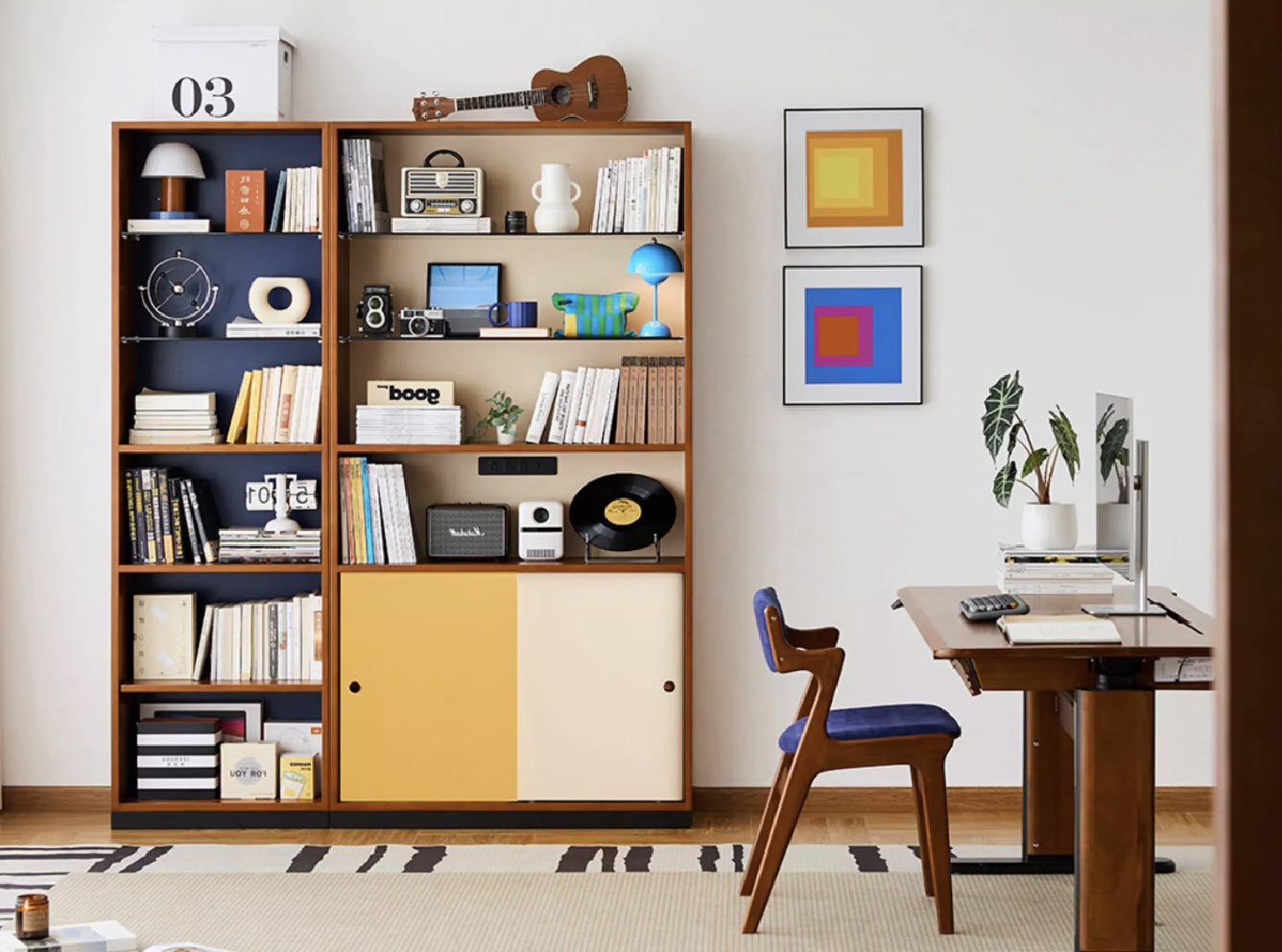 Sutton Solid Wood Double-Colour Tall Bookcase
